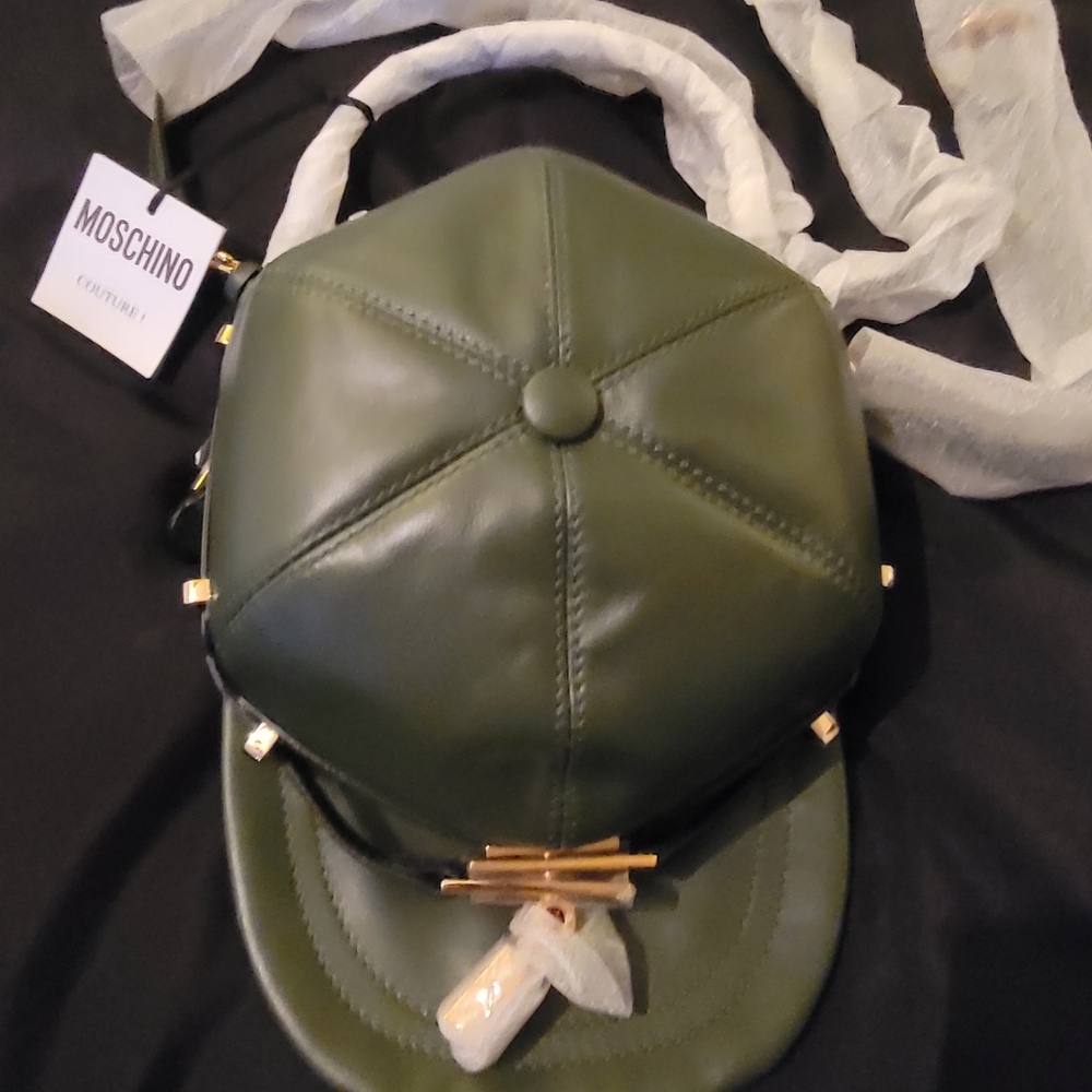 Moschino Olive Green Quilted Leather Crossbody Cap Bag with Gold Hardware
